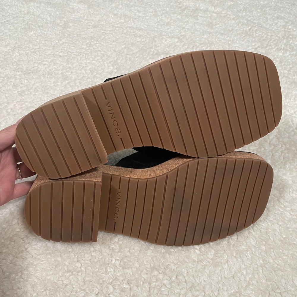 Vince Maddy-B Black Suede Cork Platform Slide Sandals Square Toe Neutral 8 - Picture 8 of 8